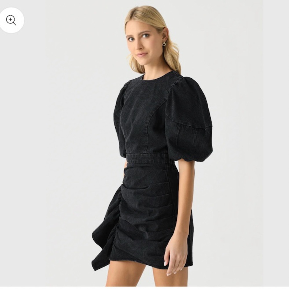 RHODE Women's Pia Black Denim Puff Sleeve Mini Dress Sz. 4 - Picture 5 of 16